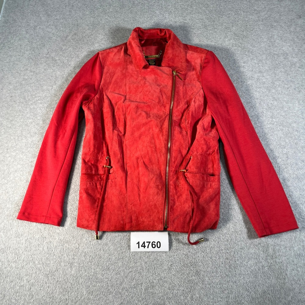 Iman Moto Jacket Womens Small Red Suede Leather Full Zip Long Sleeve Outdoor